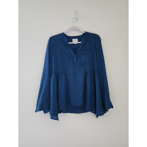 Anthropologie Maeve Womens Laikin Popover Blue Teal Long Sleeve Tunic Top Size 0 - Picture 2 of 11